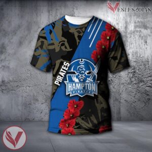 Hampton Pirates NCAA With Red Poppy Flower 3D Shirt, Unique Gift For Fans - Vesles2014S
