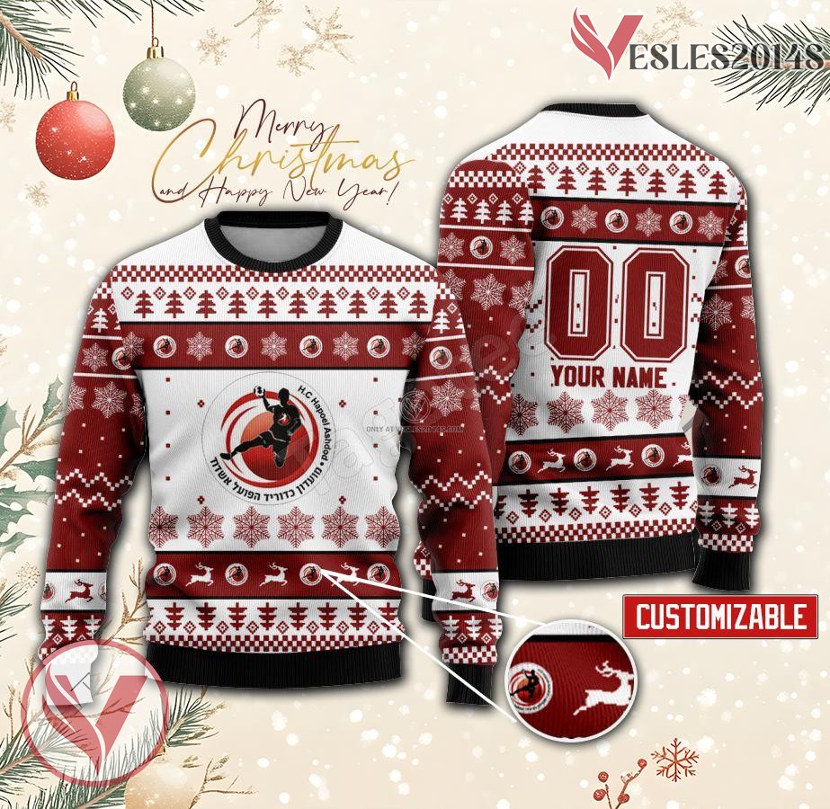 Hapoel Ashdod HC Handball Custom Ugly Christmas Sweater, Unique Gift For Fans - Vesles2014s