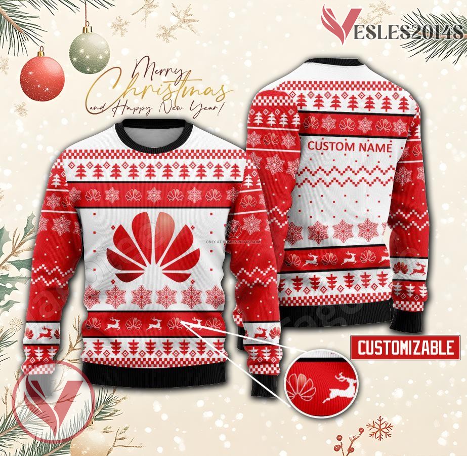Huawei Technologies Logo Personalized Ugly Christmas Sweater, Unique Gift For Fans - Vesles2014s