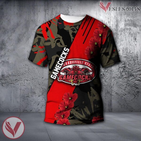 Jacksonville State Gamecocks NCAA With Red Poppy Flower 3D Shirt, Unique Gift For Fans - Vesles2014S