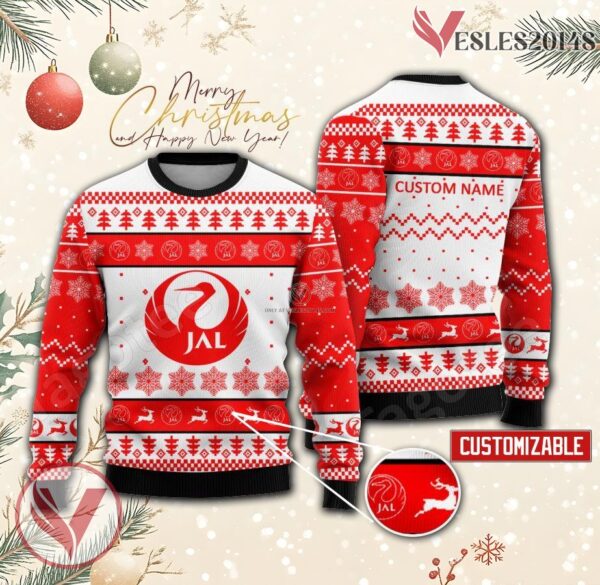 Japan Airlines Personalized Logo Ugly Christmas Sweater, Unique Gift For Fans - Vesles2014s