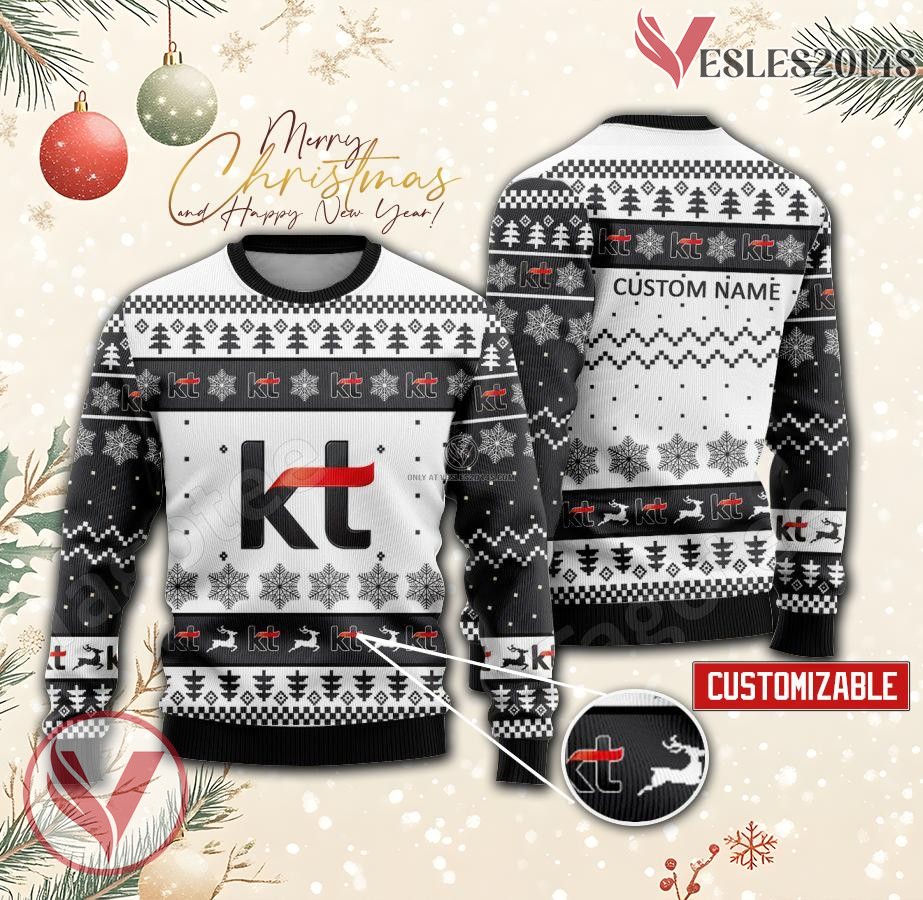 KT Corporation Logo Personalized Ugly Christmas Sweater, Unique Gift For Fans - Vesles2014s