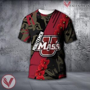Massachusetts Minutemen NCAA With Red Poppy Flower 3D Shirt, Unique Gift For Fans - Vesles2014S