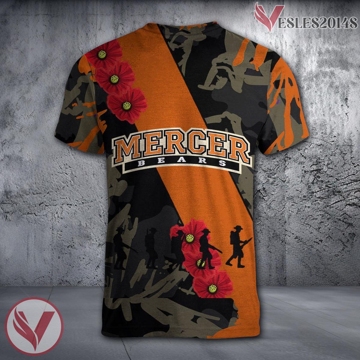 Mercer Bears NCAA With Red Poppy Flower 3D Shirt, Unique Gift For Fans - Vesles2014S 1