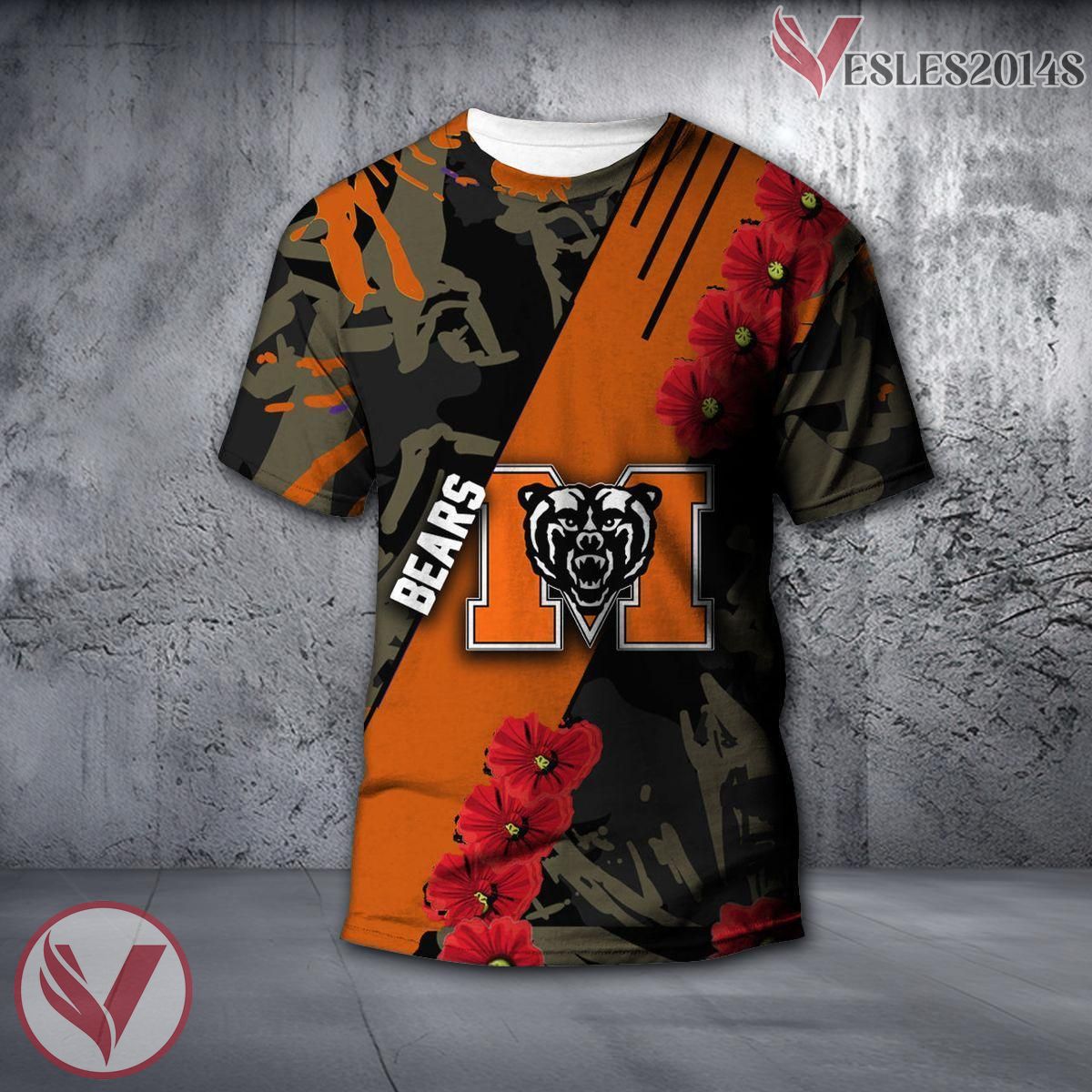 Mercer Bears NCAA With Red Poppy Flower 3D Shirt, Unique Gift For Fans - Vesles2014S