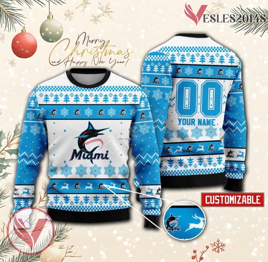Miami Marlins Baseball Custom Ugly Christmas Sweater, Unique Gift For Fans - Vesles2014s