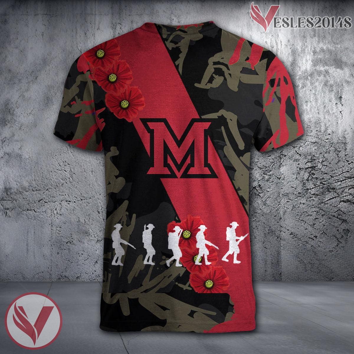 Miami RedHawks NCAA With Red Poppy Flower 3D Shirt, Unique Gift For Fans - Vesles2014S 1
