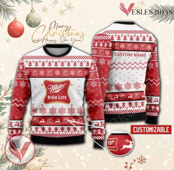 Miller High life Logo Personalized Ugly Christmas Sweater, Unique Gift For Fans - Vesles2014s