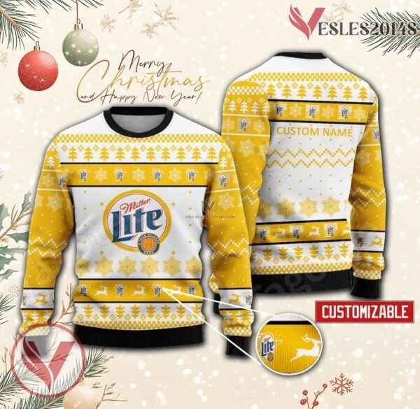 Miller Lite Logo Personalized Ugly Christmas Sweater, Unique Gift For Fans - Vesles2014s