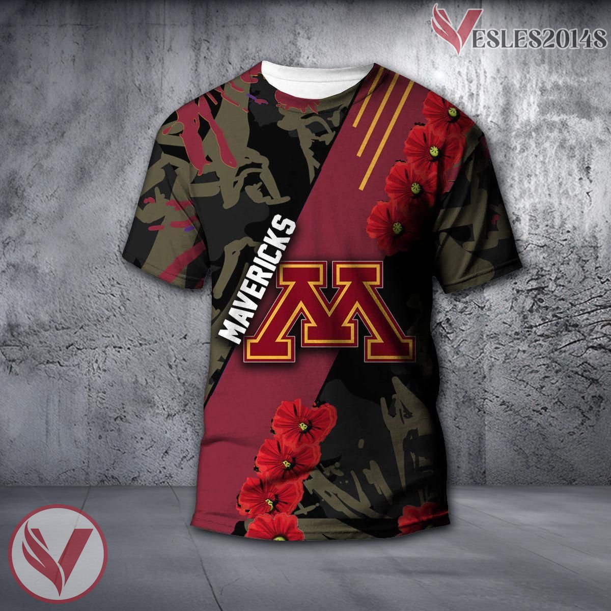 Minnesota State Mavericks NCAA With Red Poppy Flower 3D Shirt, Unique Gift For Fans - Vesles2014S