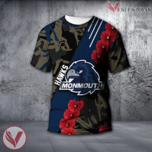 Monmouth Hawks NCAA With Red Poppy Flower 3D Shirt, Unique Gift For Fans - Vesles2014S