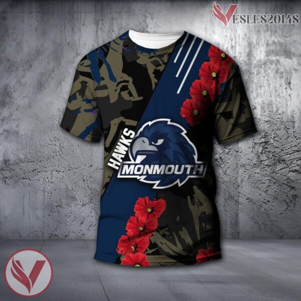 Monmouth Hawks NCAA With Red Poppy Flower 3D Shirt, Unique Gift For Fans - Vesles2014S