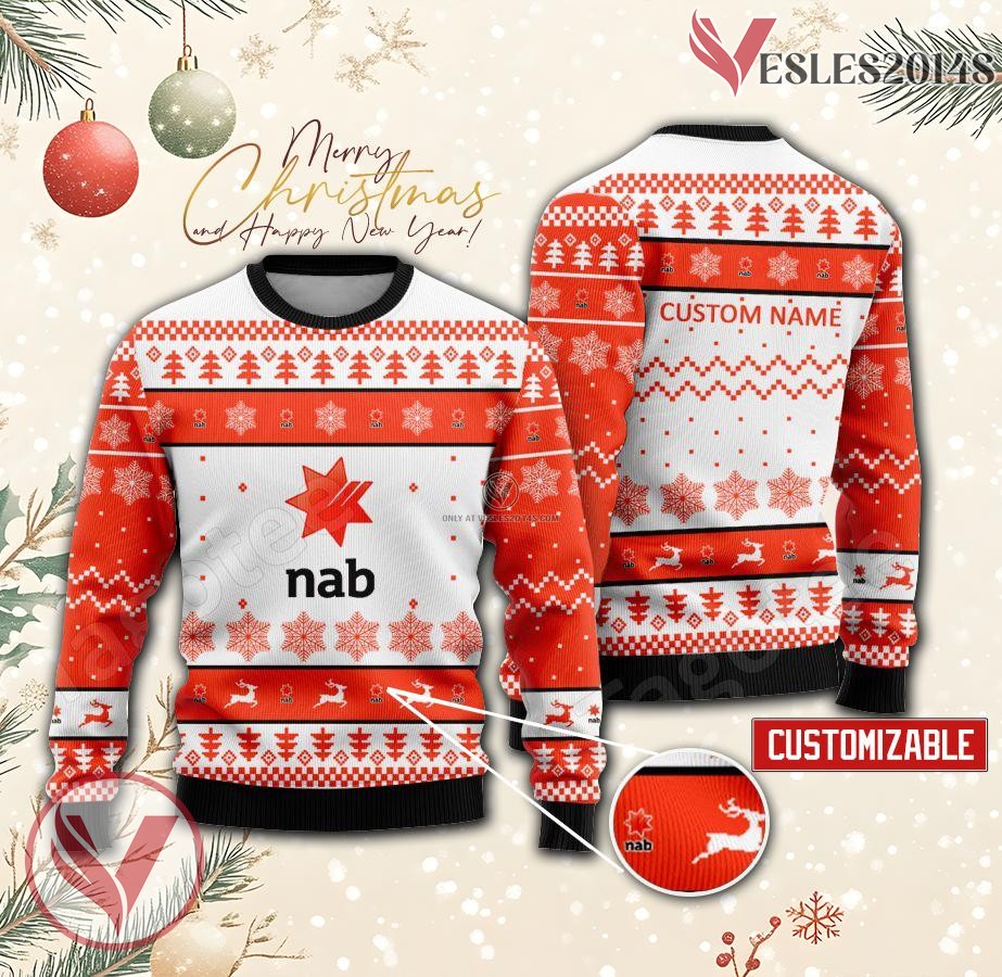 National Australia Bank Logo Personalized Ugly Christmas Sweater, Unique Gift For Fans - Vesles2014s