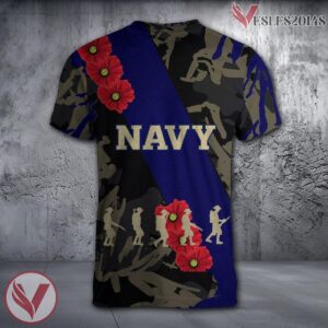 Navy Midshipmen NCAA With Red Poppy Flower 3D Shirt, Unique Gift For Fans - Vesles2014S 1