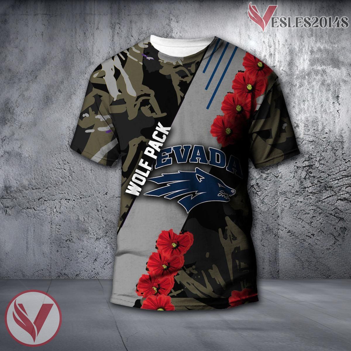 Nevada Wolf Pack NCAA With Red Poppy Flower 3D Shirt, Unique Gift For Fans - Vesles2014S