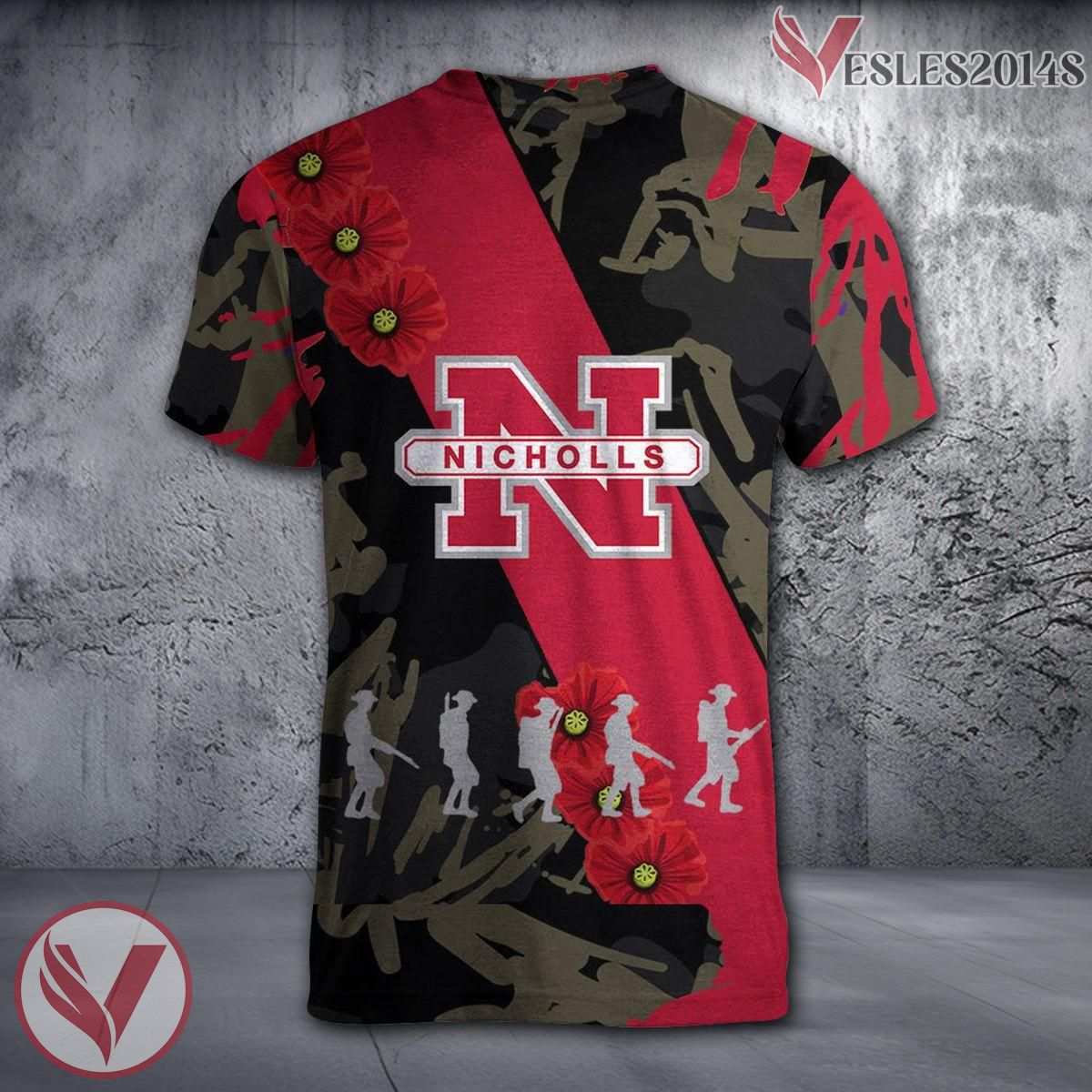 Nicholls State Colonels NCAA With Red Poppy Flower 3D Shirt, Unique Gift For Fans - Vesles2014S 1
