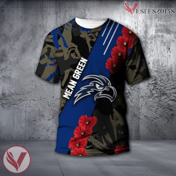 North Texas Mean Green NCAA With Red Poppy Flower 3D Shirt, Unique Gift For Fans - Vesles2014S