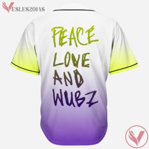 Peace Love And Wubz Trippy Skull Gradient Baseball Jersey For EDM Festivals - Vesles2014s 1