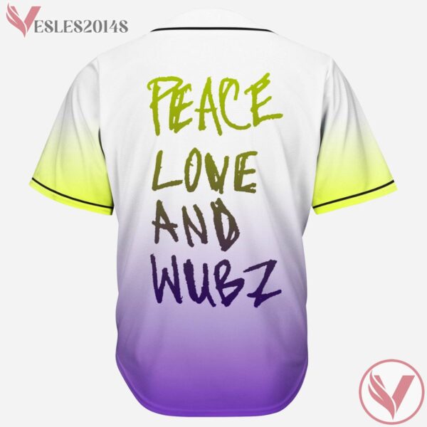 Peace Love And Wubz Trippy Skull Gradient Baseball Jersey For EDM Festivals - Vesles2014s 1
