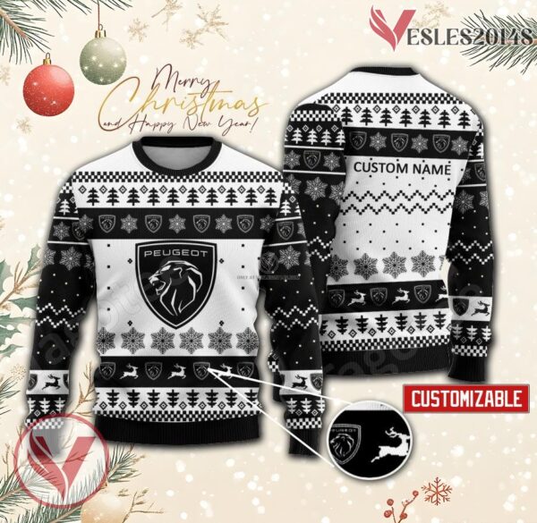 Peugeot Logo Personalized Ugly Christmas Sweater, Unique Gift For Fans - Vesles2014s
