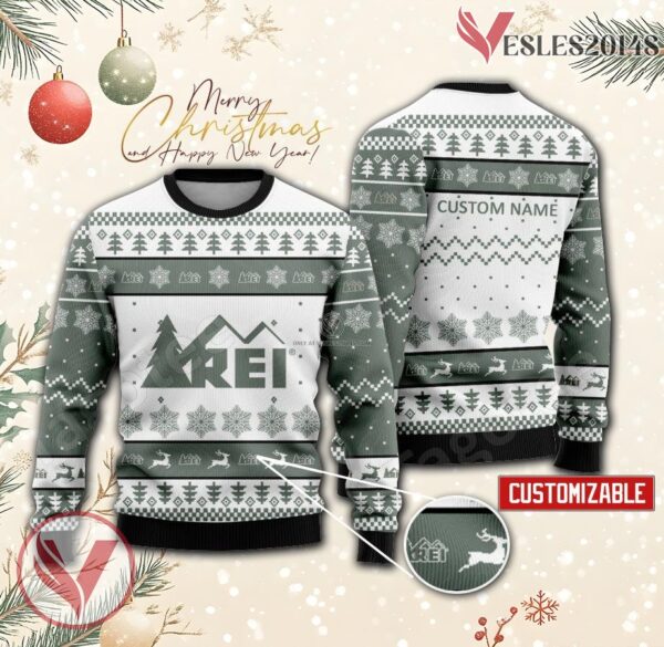 REI Logo Personalized Ugly Christmas Sweater, Unique Gift For Fans - Vesles2014s
