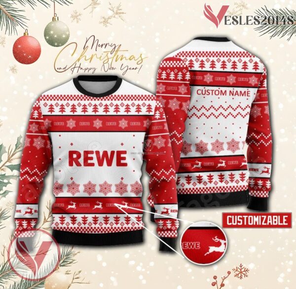 REWE Germany Logo Personalized Ugly Christmas Sweater, Unique Gift For Fans - Vesles2014s
