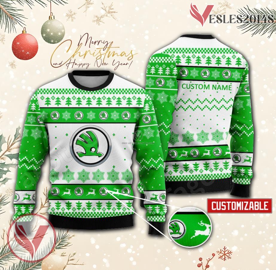 Skoda Logo Personalized Ugly Christmas Sweater, Unique Gift For Fans - Vesles2014s