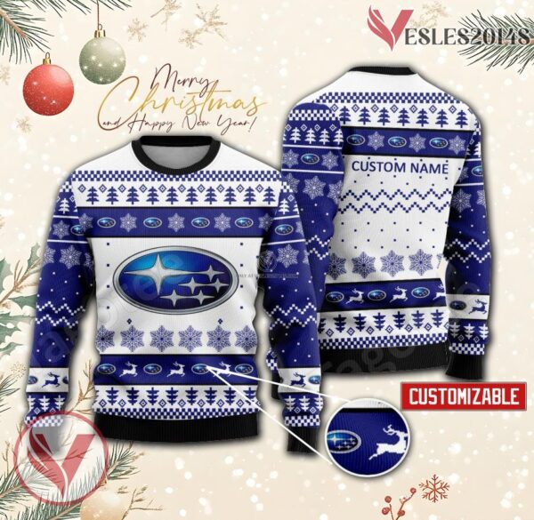 Subaru Logo Personalized Ugly Christmas Sweater, Unique Gift For Fans - Vesles2014s