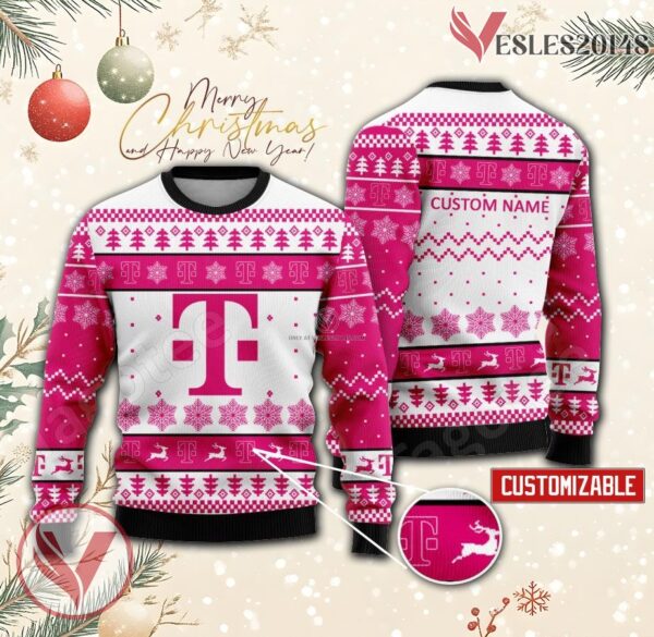 T-Mobile Logo Personalized Ugly Christmas Sweater, Unique Gift For Fans - Vesles2014s