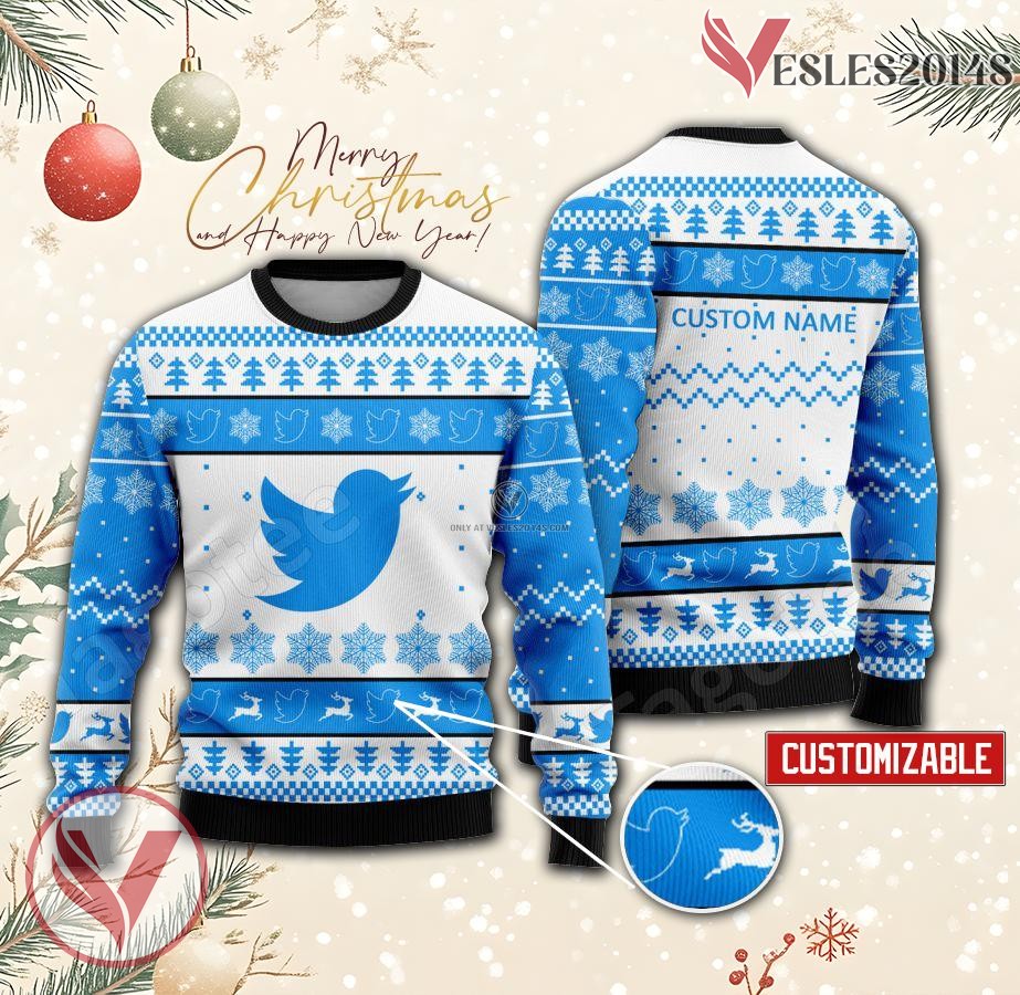 Twitter Personalized Logo Ugly Christmas Sweater, Unique Gift For Fans - Vesles2014s