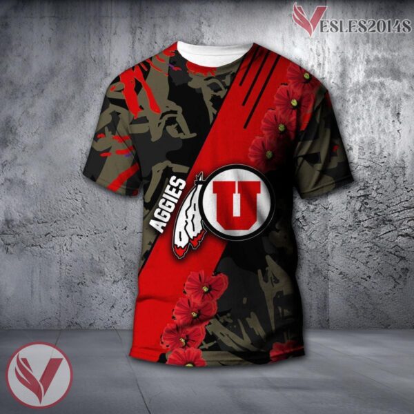 Utah State Aggies NCAA With Red Poppy Flower 3D Shirt, Unique Gift For Fans - Vesles2014S