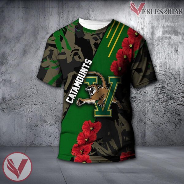 Vermont Catamounts NCAA With Red Poppy Flower 3D Shirt, Unique Gift For Fans - Vesles2014S