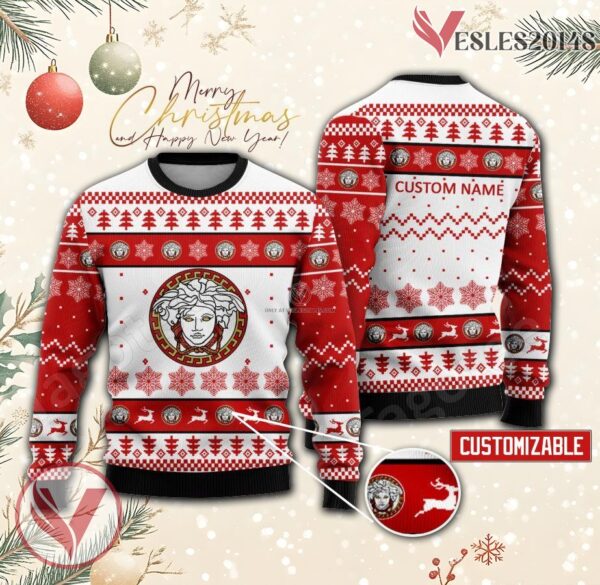 Versace Logo Personalized Ugly Christmas Sweater, Unique Gift For Fans - Vesles2014s