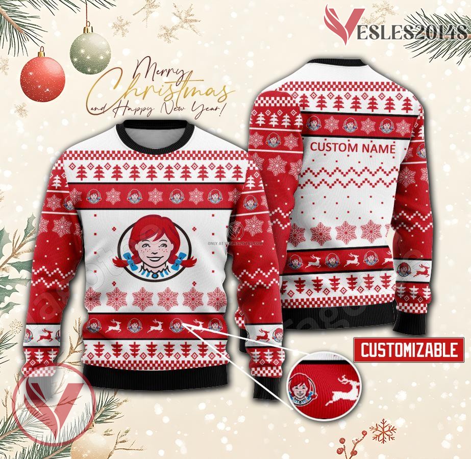 Wendy's Personalized Logo Ugly Christmas Sweater, Unique Gift For Fans - Vesles2014s