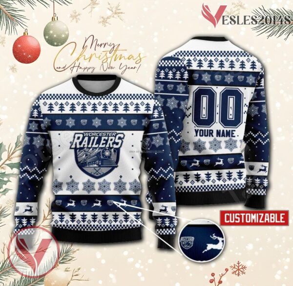 Worcester Railers Hockey Custom Ugly Christmas Sweater, Unique Gift For Fans - Vesles2014s