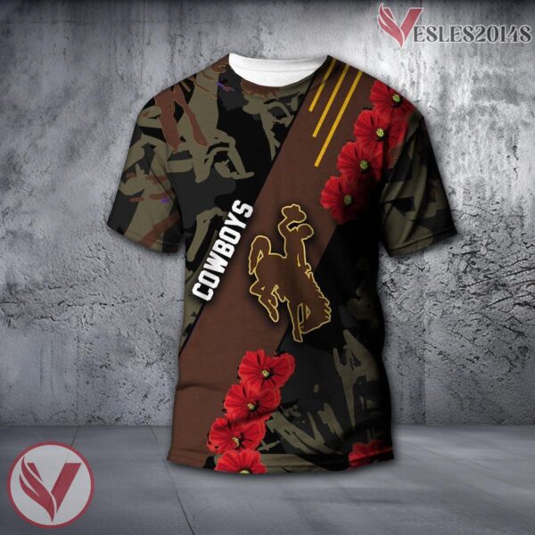 Wyoming Cowboys NCAA With Red Poppy Flower 3D Shirt, Unique Gift For Fans - Vesles2014S